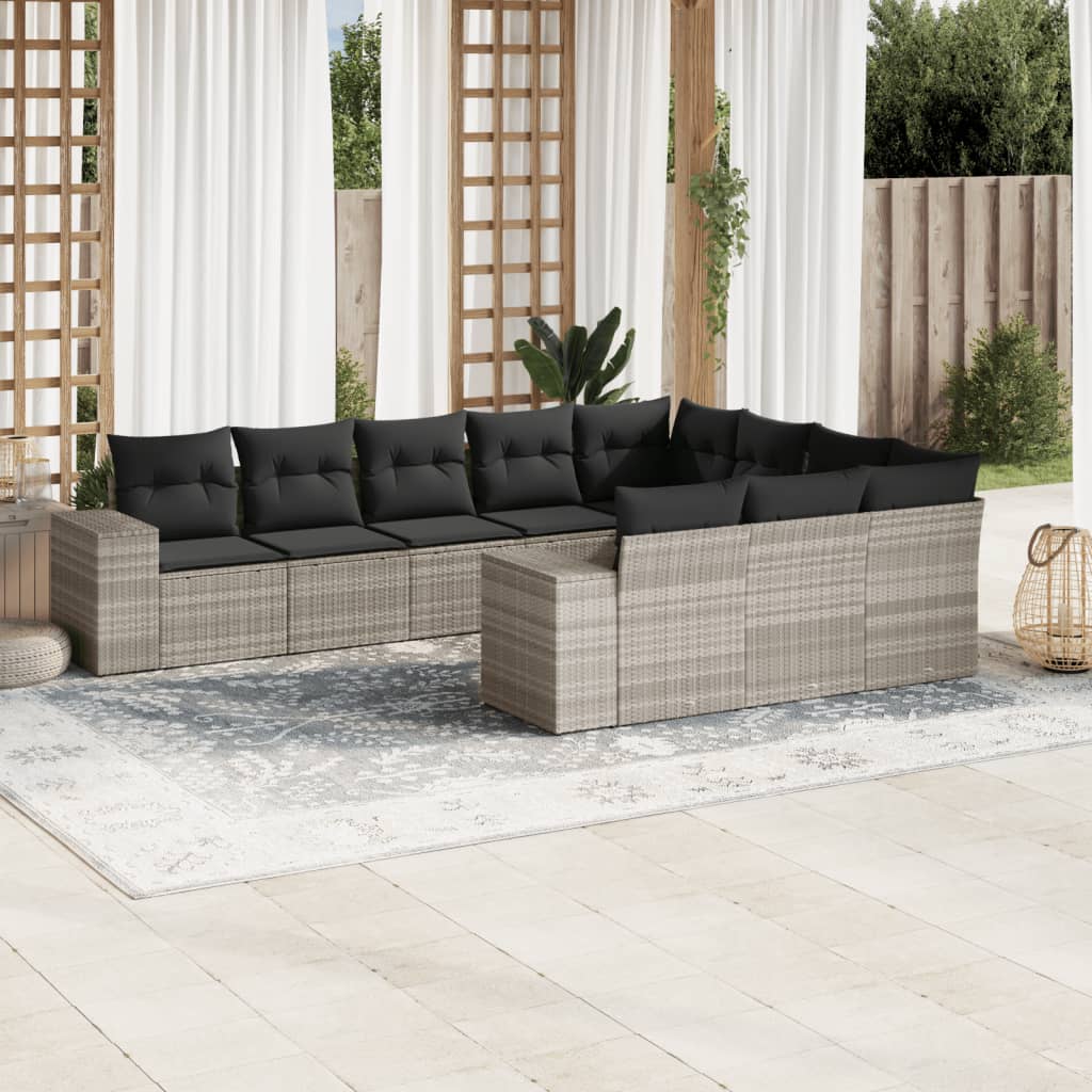 vidaXL 10-delige Loungeset met kussens poly rattan zwart