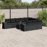 vidaXL 10-delige Loungeset met kussens poly rattan zwart