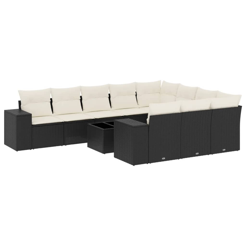 vidaXL 10-delige Loungeset met kussens poly rattan zwart