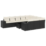 vidaXL 10-delige Loungeset met kussens poly rattan zwart