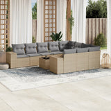 vidaXL 10-delige Loungeset met kussens poly rattan zwart
