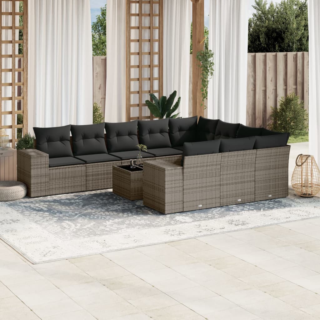 vidaXL 10-delige Loungeset met kussens poly rattan zwart