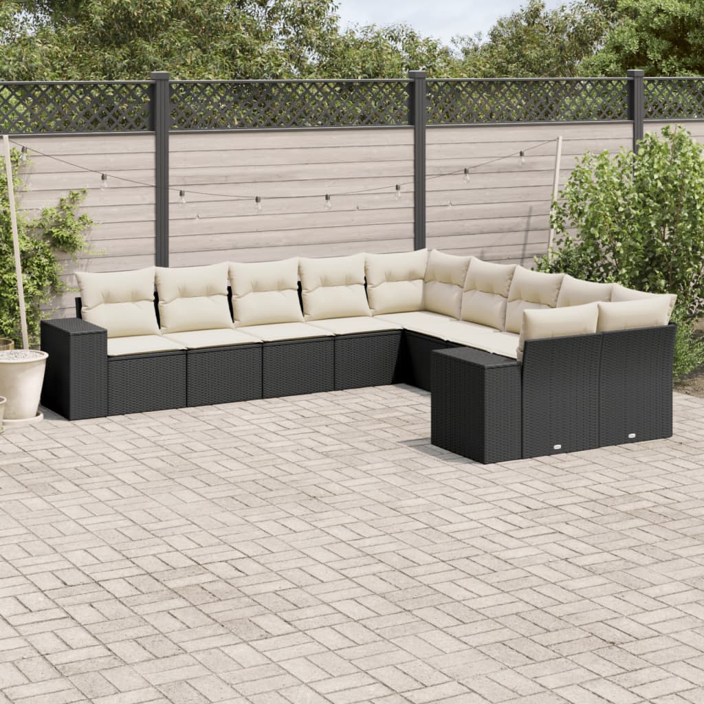 vidaXL 10-Piece PE Rattan Lounge Set with Cushions Black