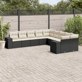 vidaXL 10-Piece PE Rattan Lounge Set with Cushions Black