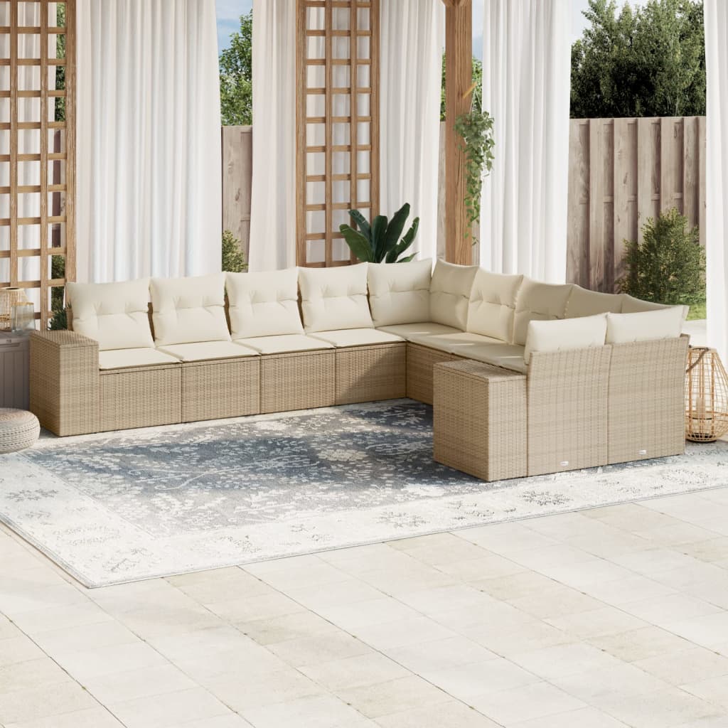 vidaXL 10-Piece PE Rattan Lounge Set with Cushions Black