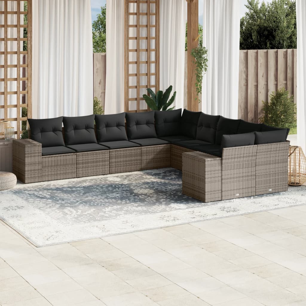 vidaXL 10-Piece PE Rattan Lounge Set with Cushions Black