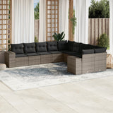 vidaXL 10-Piece PE Rattan Lounge Set with Cushions Black