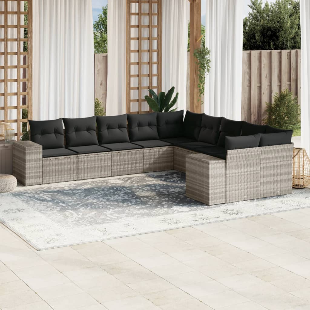 vidaXL 10-Piece PE Rattan Lounge Set with Cushions Black