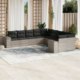 vidaXL 10-Piece PE Rattan Lounge Set with Cushions Black