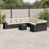 vidaXL 10-Piece PE Rattan Lounge Set with Cushions Black