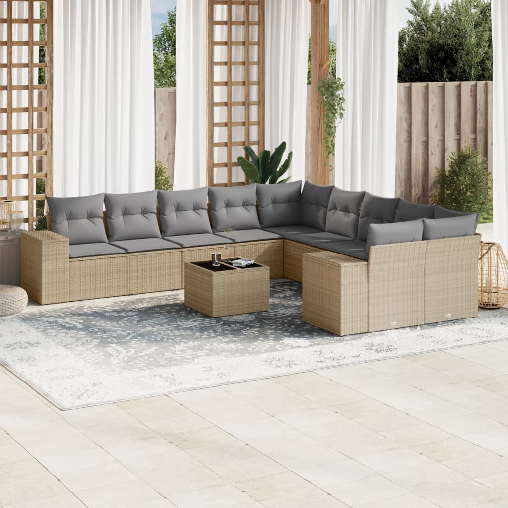 vidaXL 10-Piece PE Rattan Lounge Set with Cushions Black