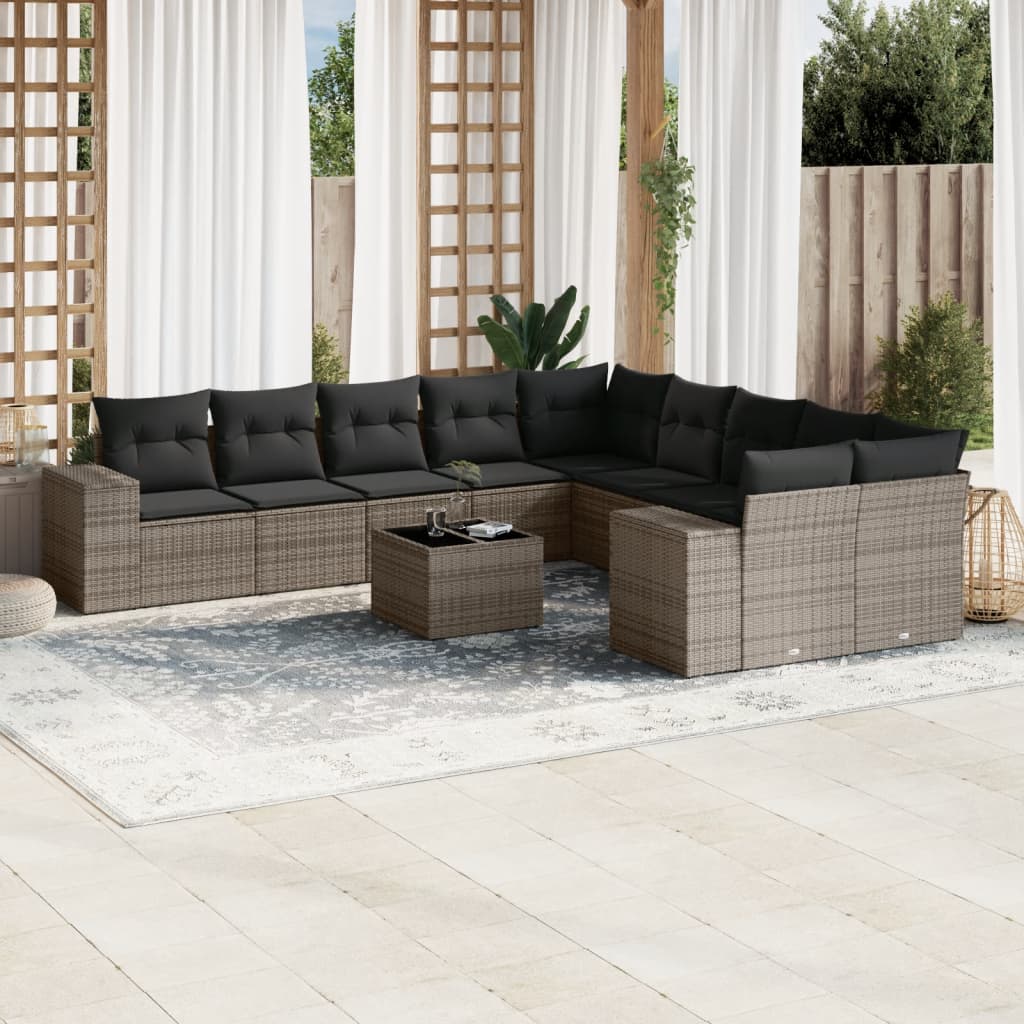 vidaXL 10-Piece PE Rattan Lounge Set with Cushions Black