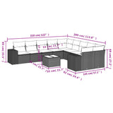 vidaXL 10-Piece PE Rattan Lounge Set with Cushions Black