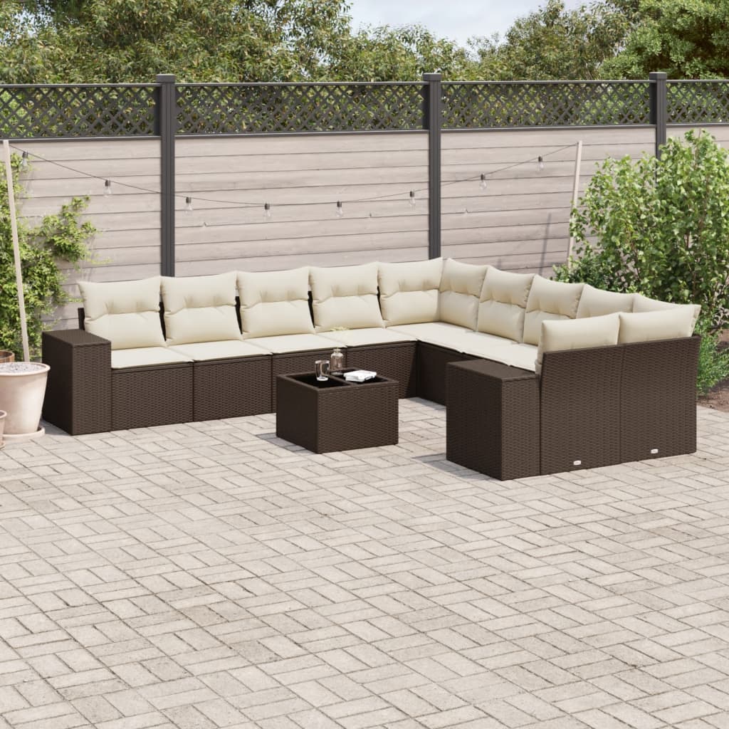 vidaXL 10-Piece PE Rattan Lounge Set with Cushions Black