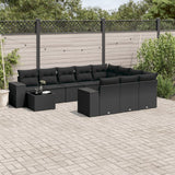 vidaXL 11-Piece Garden Lounge Set with Cushions Poly Rattan Black