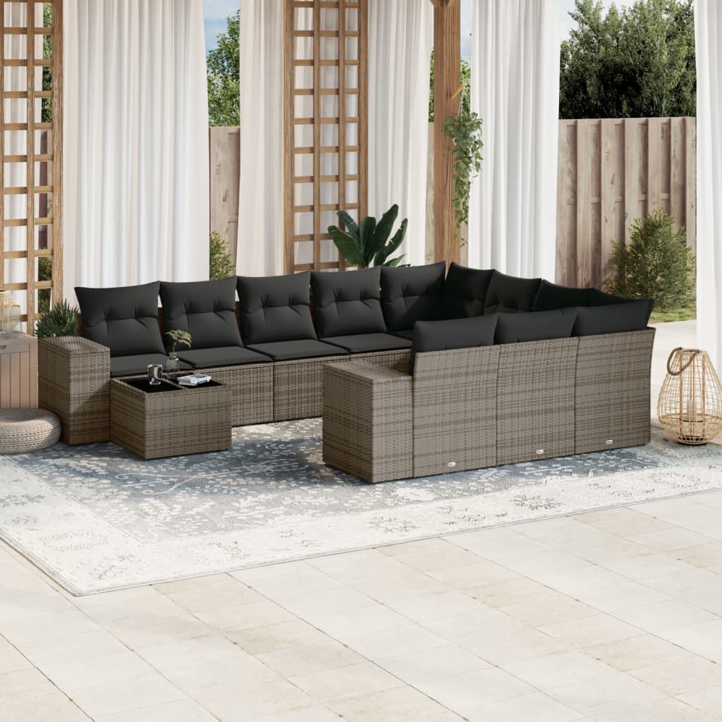 vidaXL 11-Piece Garden Lounge Set with Cushions Poly Rattan Black
