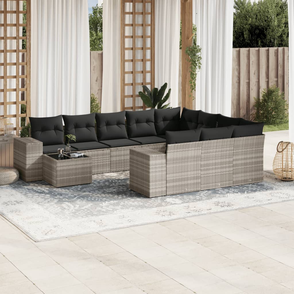 vidaXL 11-Piece Garden Lounge Set with Cushions Poly Rattan Black