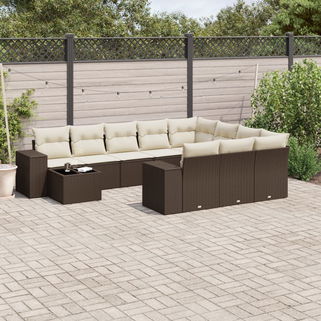 vidaXL 11-Piece Garden Lounge Set with Cushions Poly Rattan Black