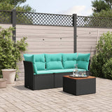 vidaXL 4-delige Loungeset met kussens poly rattan zwart
