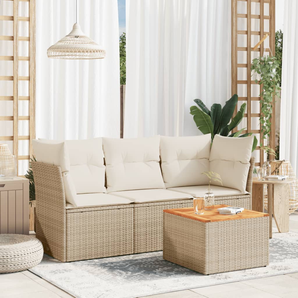vidaXL 4-delige Loungeset met kussens poly rattan zwart