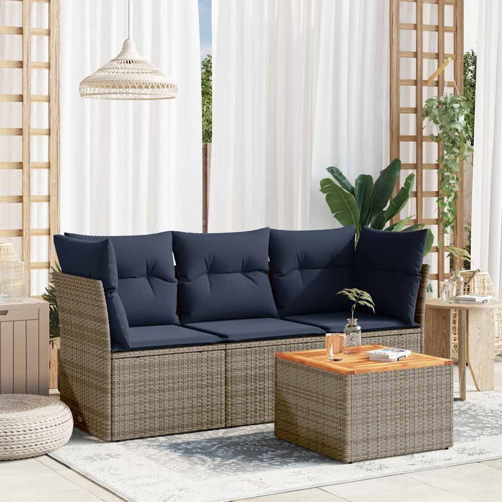 vidaXL 4-delige Loungeset met kussens poly rattan zwart