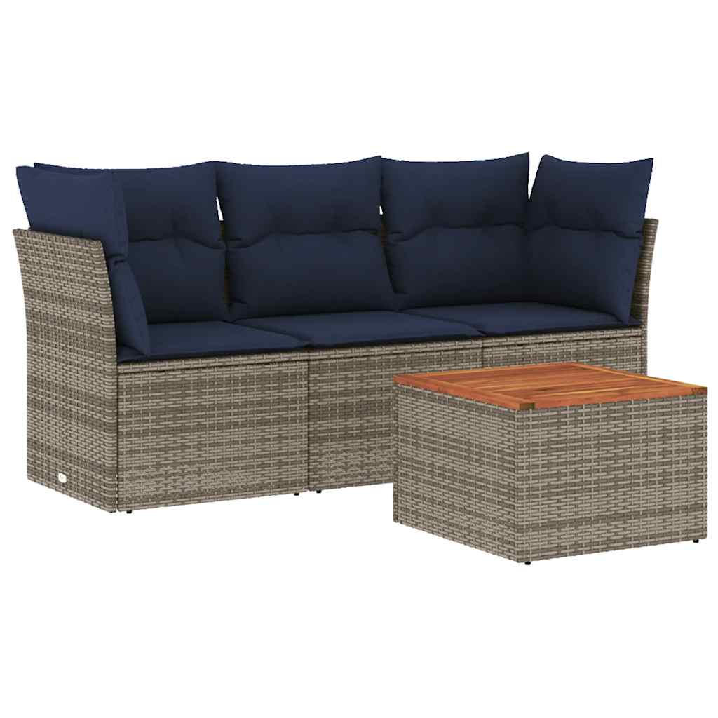 vidaXL 4-delige Loungeset met kussens poly rattan zwart