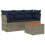 vidaXL 4-delige Loungeset met kussens poly rattan zwart