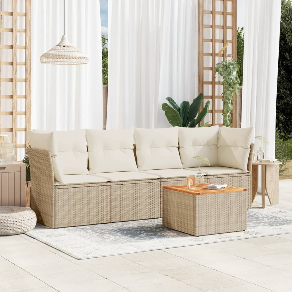 vidaXL 5-delige Loungeset met kussens poly rattan zwart