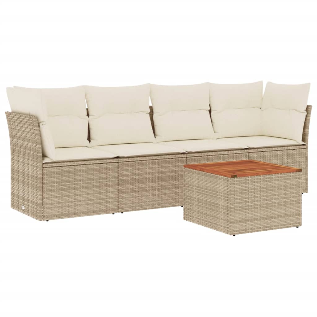 vidaXL 5-delige Loungeset met kussens poly rattan zwart