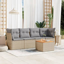 vidaXL 5-delige Loungeset met kussens poly rattan zwart