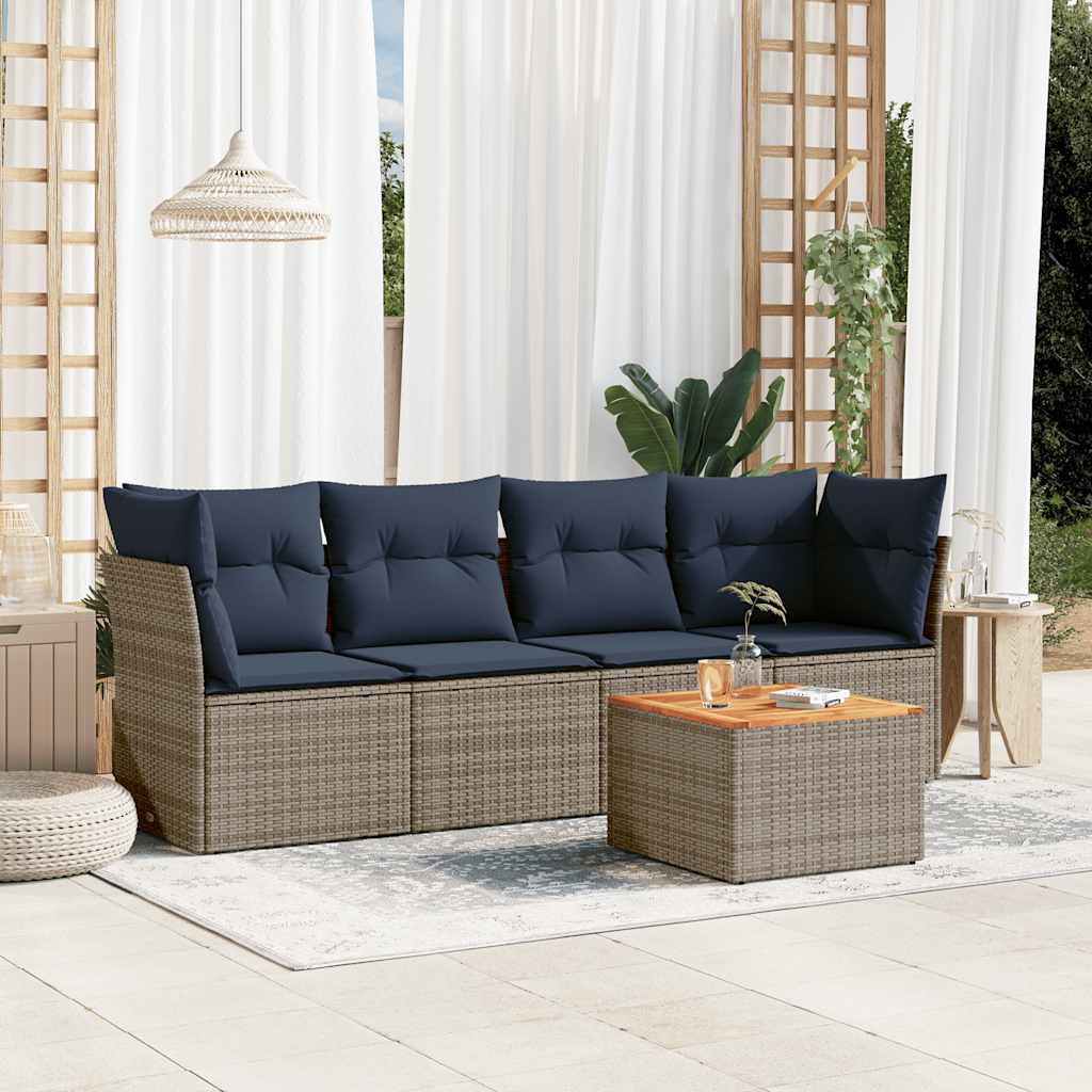 vidaXL 5-delige Loungeset met kussens poly rattan zwart