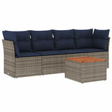 vidaXL 5-delige Loungeset met kussens poly rattan zwart