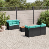 vidaXL 6-delige Loungeset met kussens poly rattan zwart