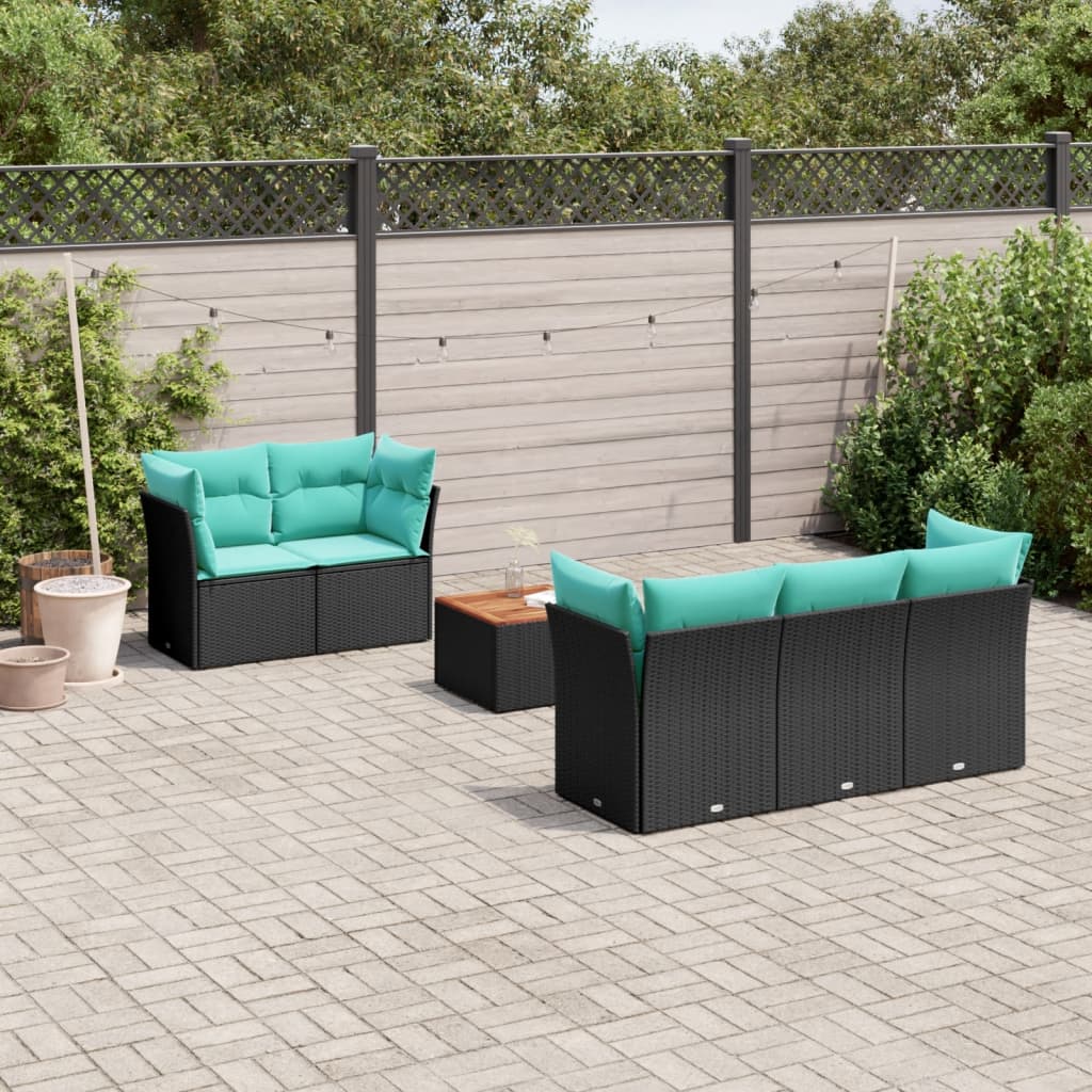 vidaXL 6-delige Loungeset met kussens poly rattan zwart