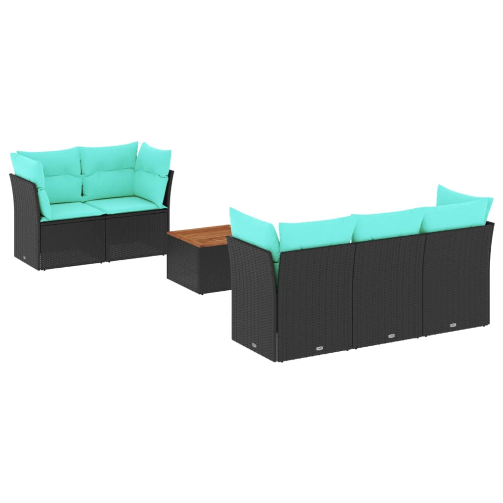 vidaXL 6-delige Loungeset met kussens poly rattan zwart