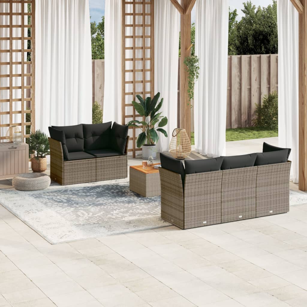 vidaXL 6-delige Loungeset met kussens poly rattan zwart