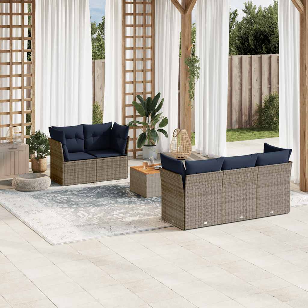 vidaXL 6-delige Loungeset met kussens poly rattan zwart