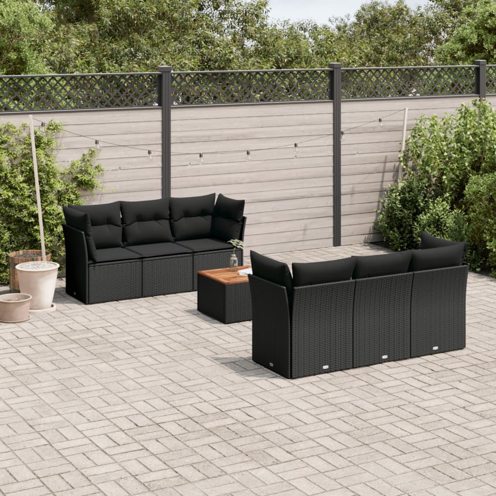 vidaXL 7-Piece Lounge Set with Cushions Poly Rattan Black