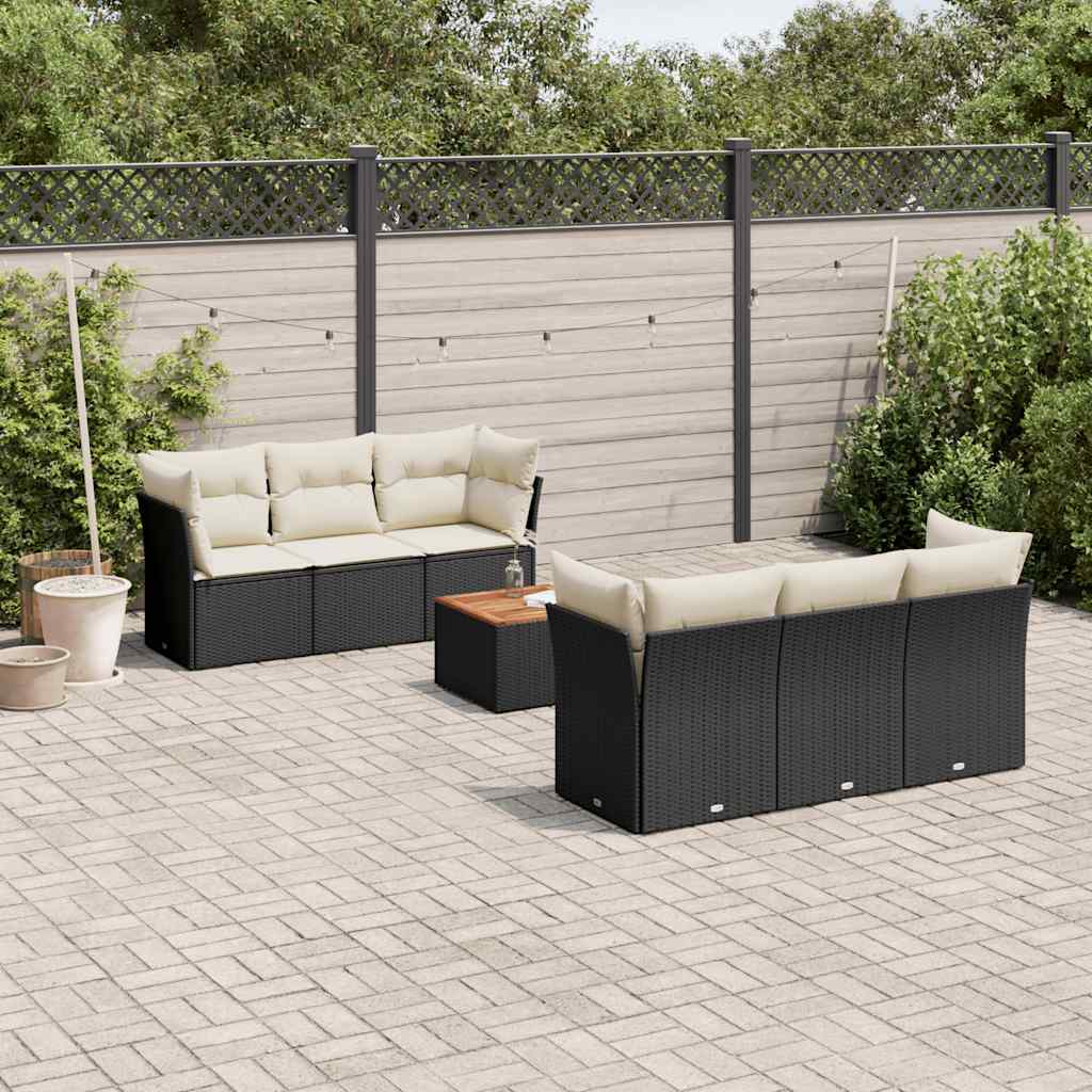 vidaXL 7-Piece Lounge Set with Cushions Poly Rattan Black