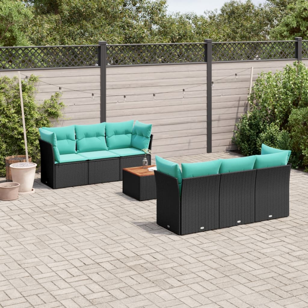 vidaXL 7-delige Loungeset met kussens poly rattan zwart