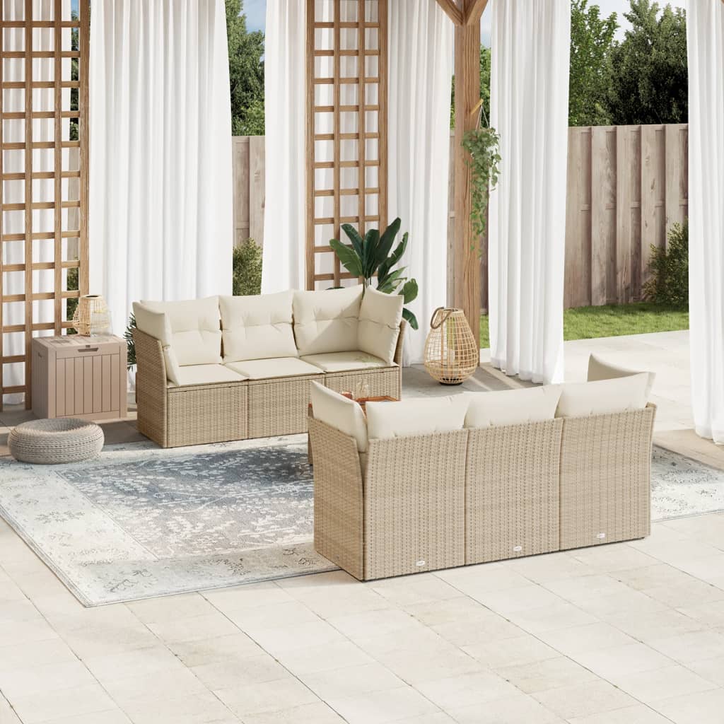 vidaXL 7-Piece Lounge Set with Cushions Poly Rattan Black