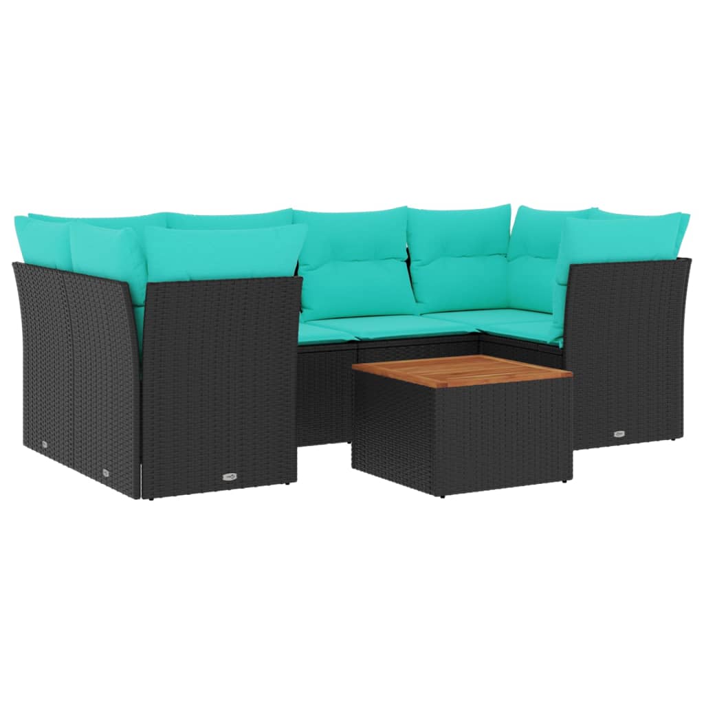 vidaXL 7-delige Loungeset met kussens poly rattan zwart