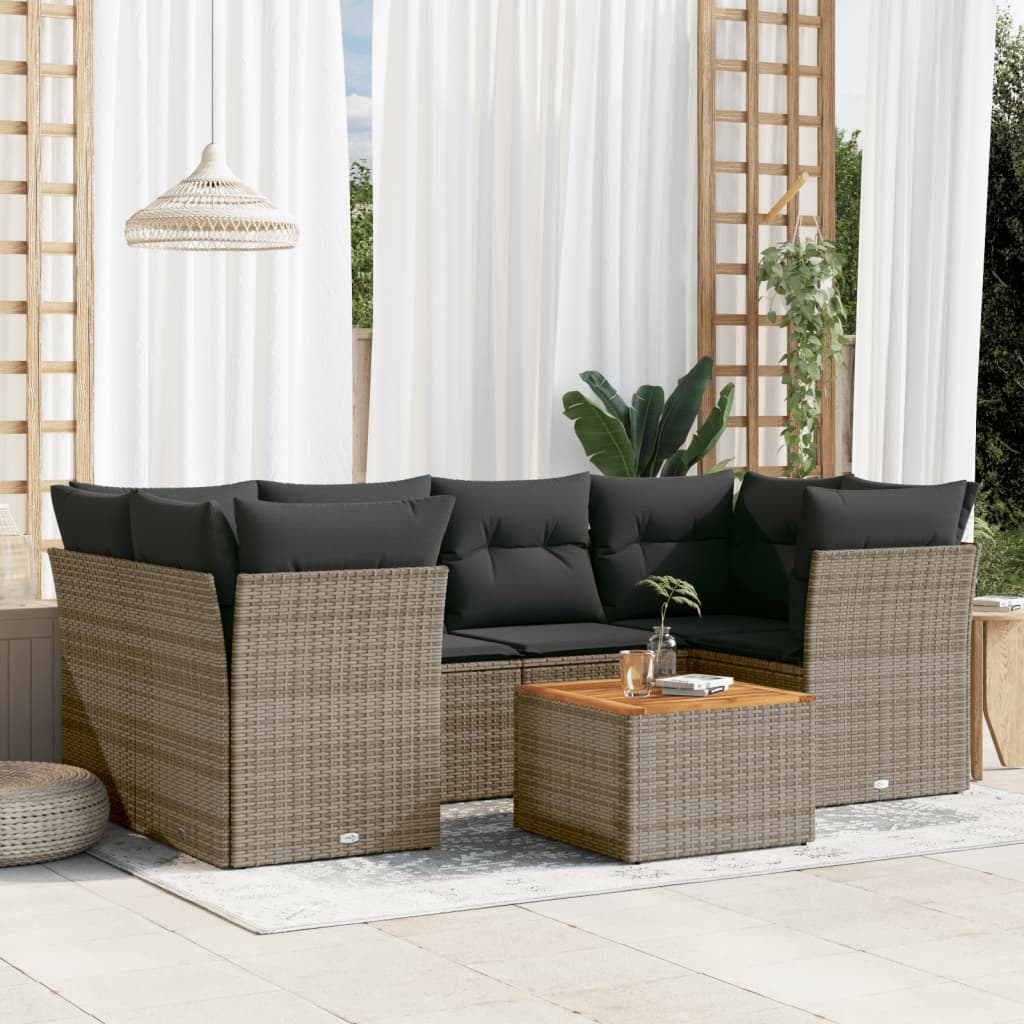 vidaXL 7-delige Loungeset met kussens poly rattan zwart