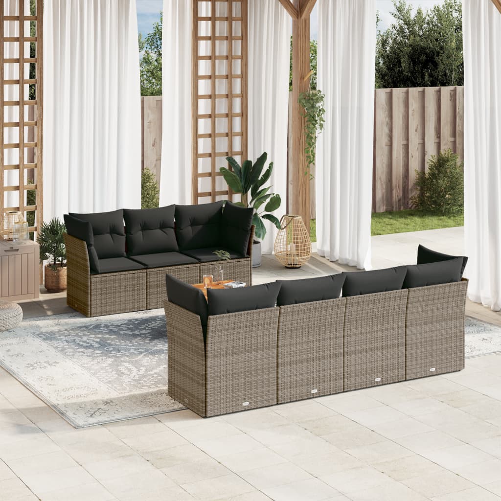 vidaXL 8-Piece Lounge Set with Cushions Poly Rattan Black