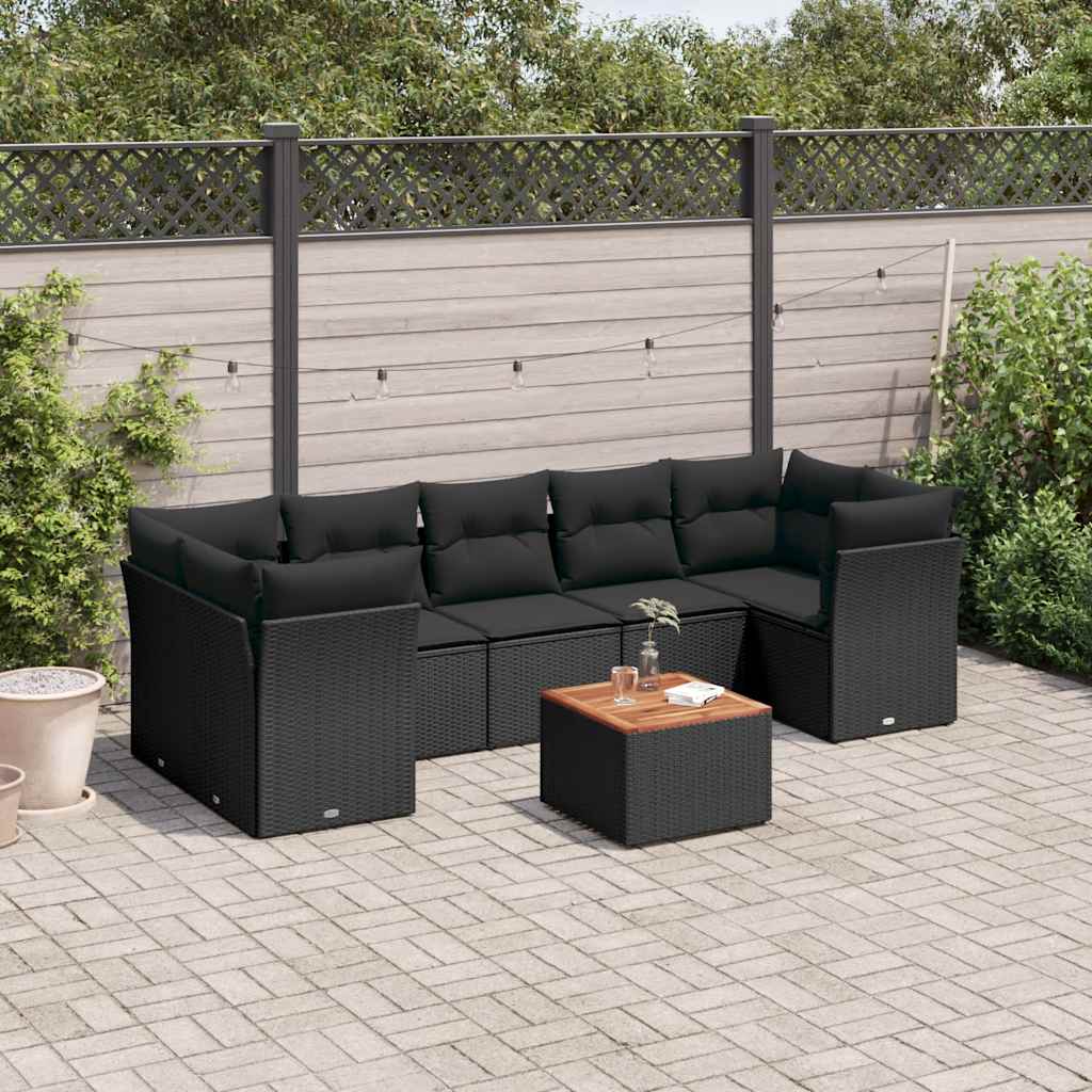 vidaXL 8-Piece Lounge Set with Cushions Poly Rattan Black