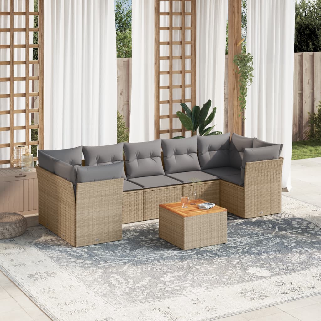vidaXL 8-Piece Lounge Set with Cushions Poly Rattan Black