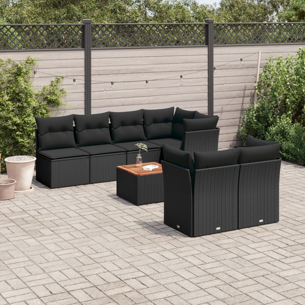 vidaXL 8-Piece Lounge Set with Cushions Poly Rattan Black