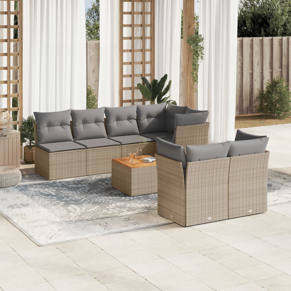 vidaXL 8-Piece Lounge Set with Cushions Poly Rattan Black