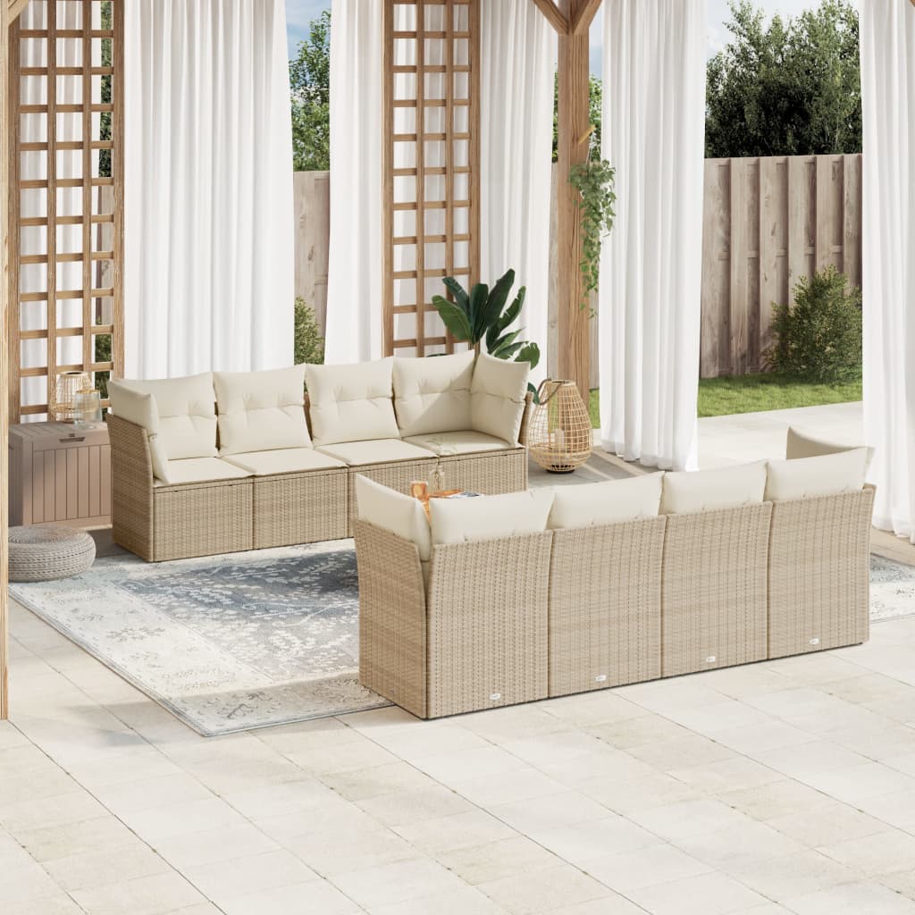 vidaXL 9-delige Loungeset met kussens poly rattan zwart