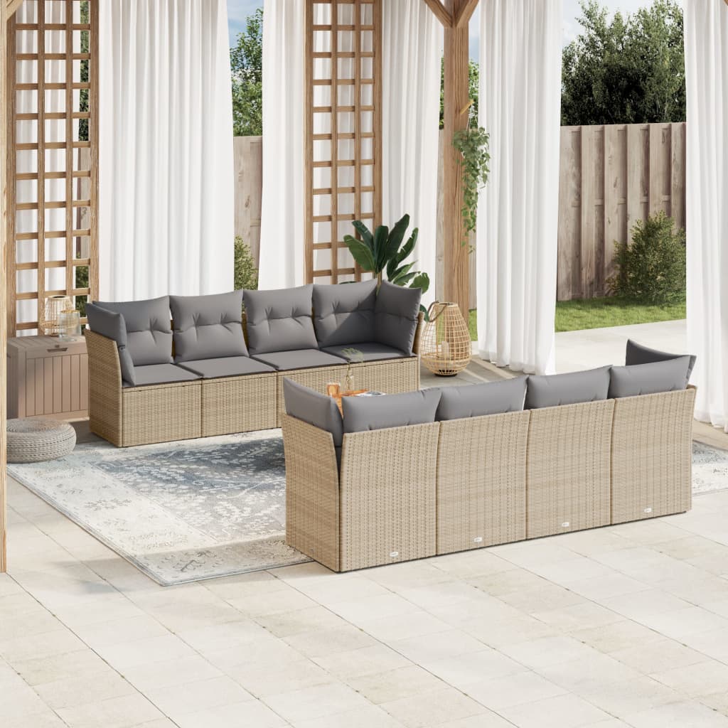 vidaXL 9-delige Loungeset met kussens poly rattan zwart